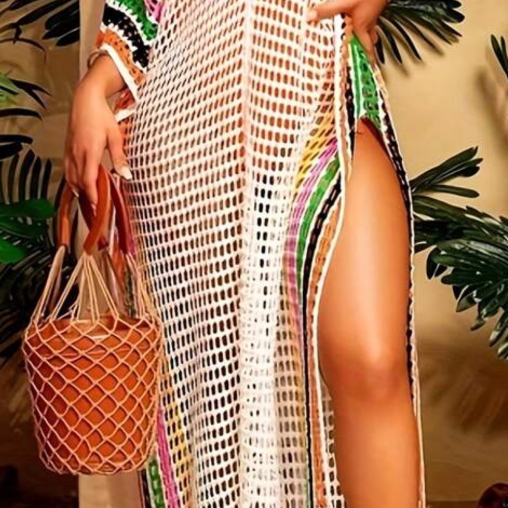 STAUD Dark Blue and Brown Leather Bucket Bag